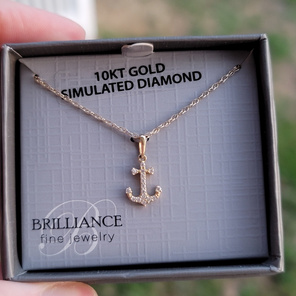NEW Icy 10K Gold Anchor Necklace